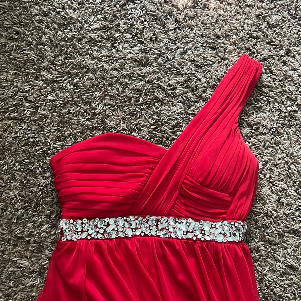 Red Beaded Formal Gown One Shoulder